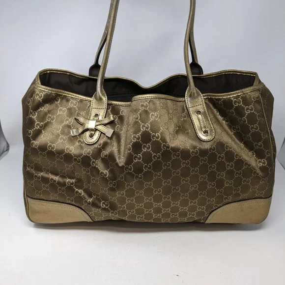 Gucci Tote Bag GG Canvas Light Brown Silk Satin - Picture 2 of 16